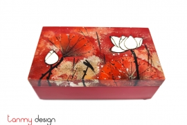 Red rectangular lacquer box hand-painted with lotus pond 8*14*H5 cm